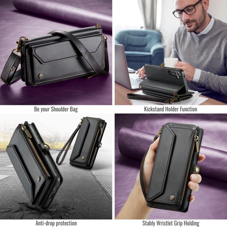 For Samsung Galaxy S25+ 5G CaseMe C36 Card Slots Zipper Wallet RFID Anti-theft Leather Phone Case