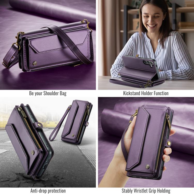 For Samsung Galaxy S25+ 5G CaseMe C36 Card Slots Zipper Wallet RFID Anti-theft Leather Phone Case