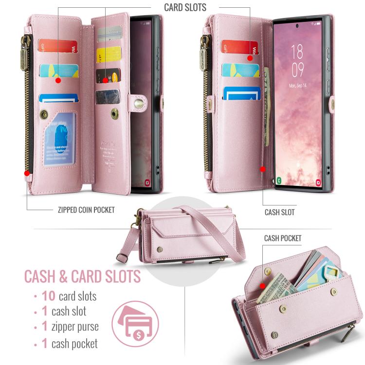 For Samsung Galaxy S25 Ultra 5G CaseMe C36 Card Slots Zipper Wallet RFID Anti-theft Leather Phone Case