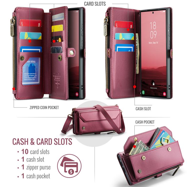For Samsung Galaxy S25 Ultra 5G CaseMe C36 Card Slots Zipper Wallet RFID Anti-theft Leather Phone Case