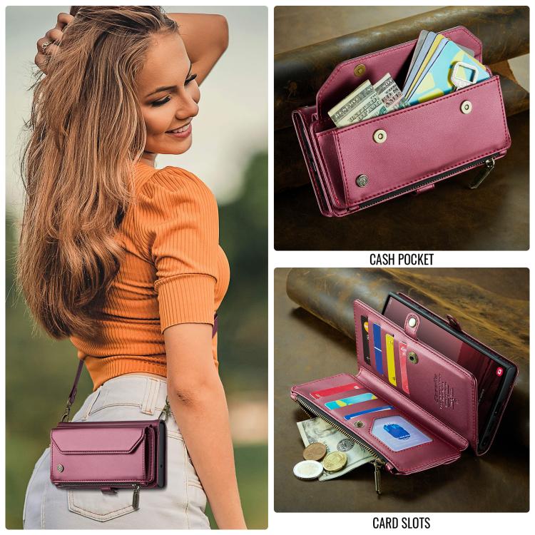 For Samsung Galaxy S25 Ultra 5G CaseMe C36 Card Slots Zipper Wallet RFID Anti-theft Leather Phone Case