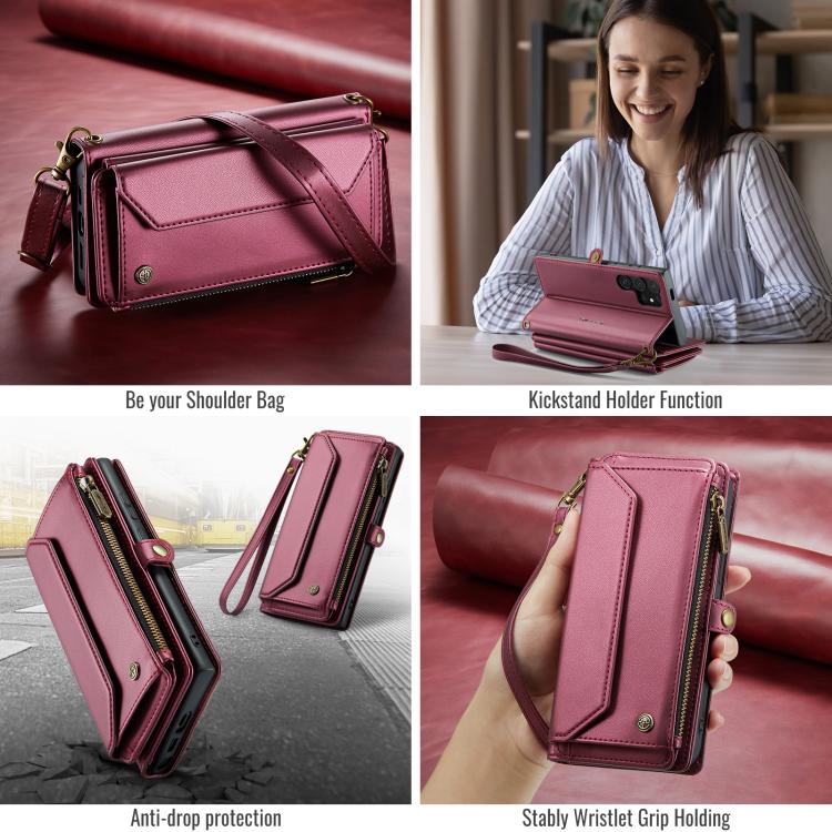 For Samsung Galaxy S25 Ultra 5G CaseMe C36 Card Slots Zipper Wallet RFID Anti-theft Leather Phone Case