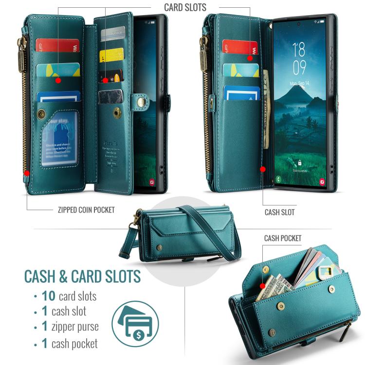 For Samsung Galaxy S25 Ultra 5G CaseMe C36 Card Slots Zipper Wallet RFID Anti-theft Leather Phone Case
