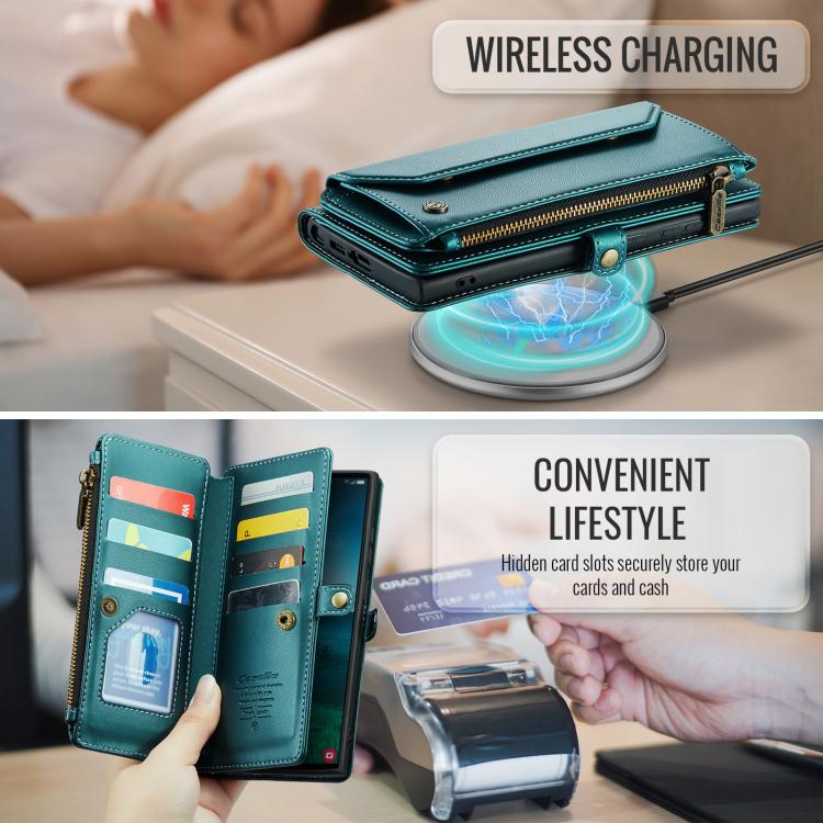 For Samsung Galaxy S25 Ultra 5G CaseMe C36 Card Slots Zipper Wallet RFID Anti-theft Leather Phone Case