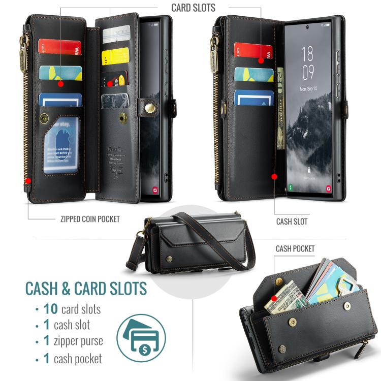 For Samsung Galaxy S25 Ultra 5G CaseMe C36 Card Slots Zipper Wallet RFID Anti-theft Leather Phone Case