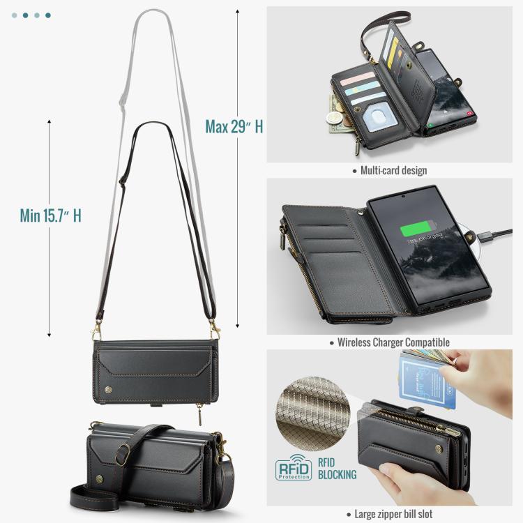 For Samsung Galaxy S25 Ultra 5G CaseMe C36 Card Slots Zipper Wallet RFID Anti-theft Leather Phone Case