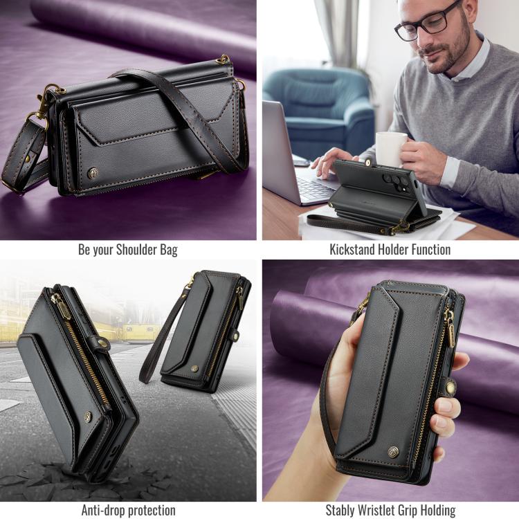 For Samsung Galaxy S25 Ultra 5G CaseMe C36 Card Slots Zipper Wallet RFID Anti-theft Leather Phone Case