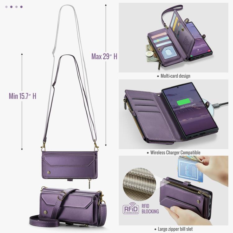 For Samsung Galaxy S25 Ultra 5G CaseMe C36 Card Slots Zipper Wallet RFID Anti-theft Leather Phone Case