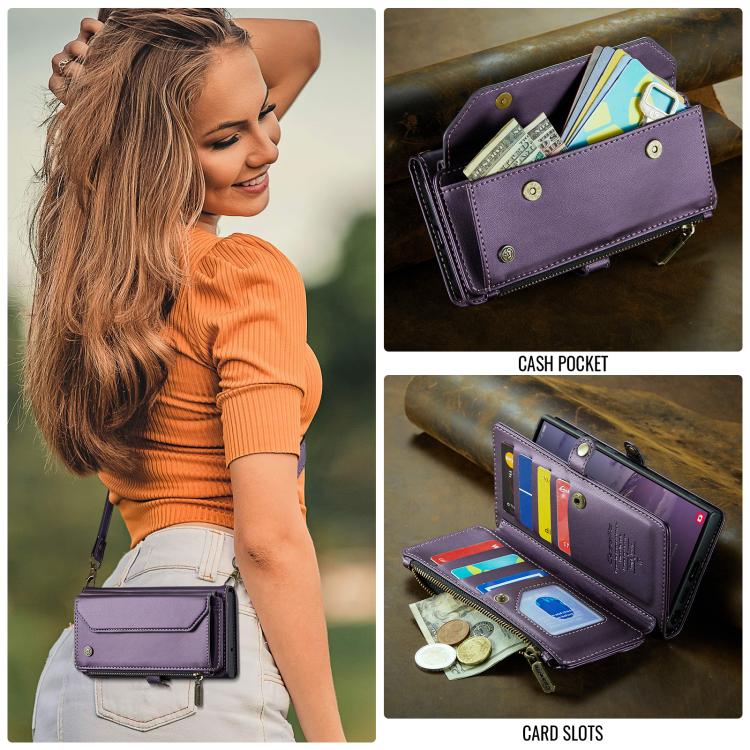 For Samsung Galaxy S25 Ultra 5G CaseMe C36 Card Slots Zipper Wallet RFID Anti-theft Leather Phone Case