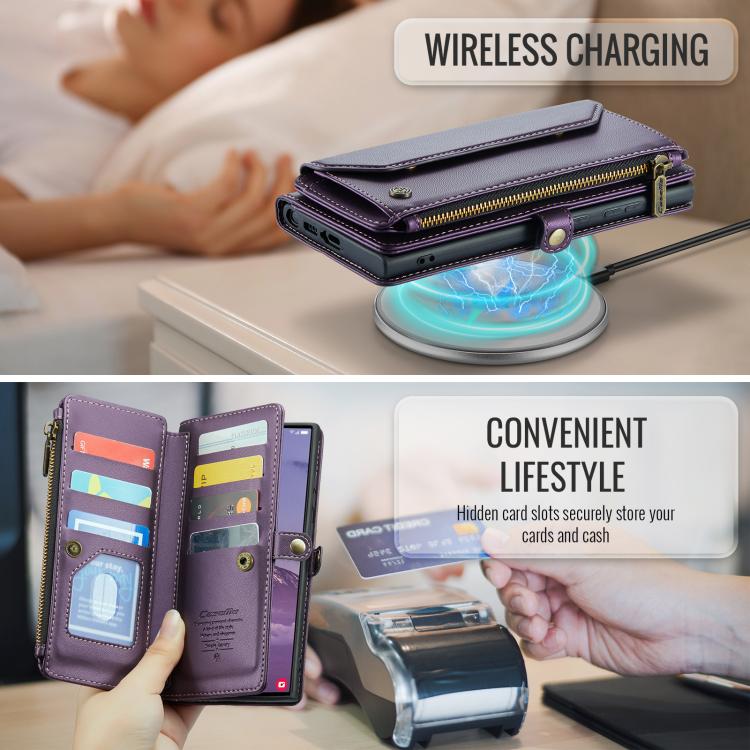 For Samsung Galaxy S25 Ultra 5G CaseMe C36 Card Slots Zipper Wallet RFID Anti-theft Leather Phone Case