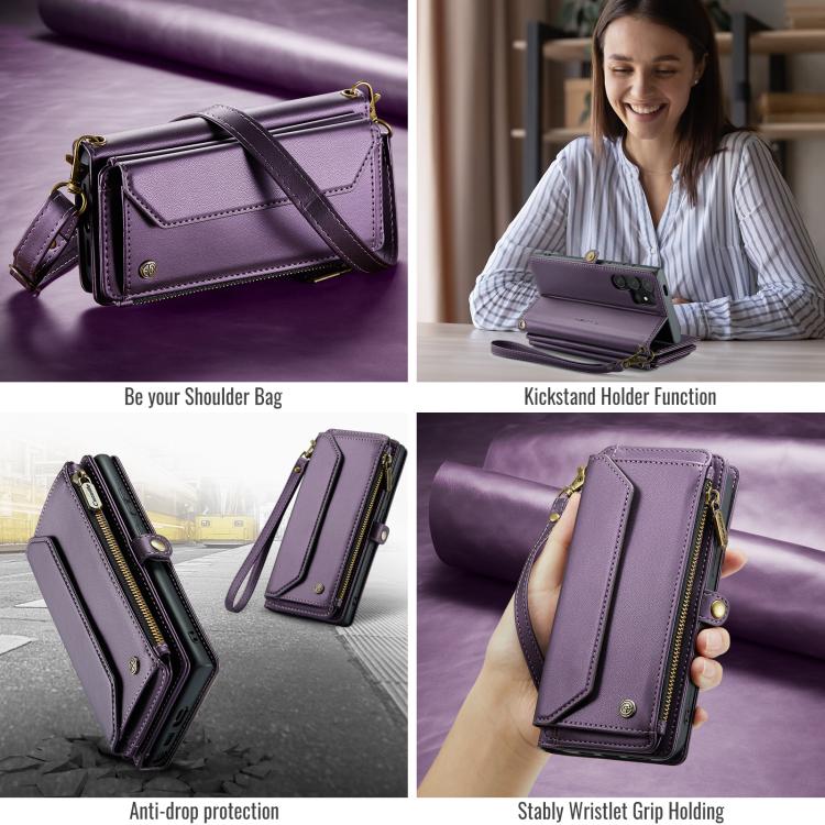 For Samsung Galaxy S25 Ultra 5G CaseMe C36 Card Slots Zipper Wallet RFID Anti-theft Leather Phone Case