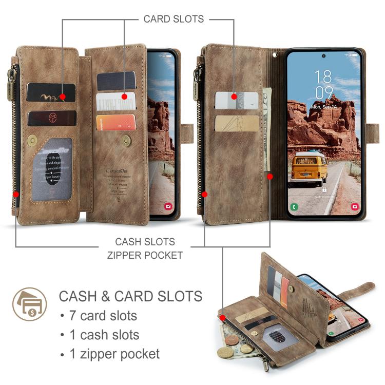 For Samsung Galaxy S25 5G CaseMe C30 Card Slots Zipper Wallet Leather Phone Case