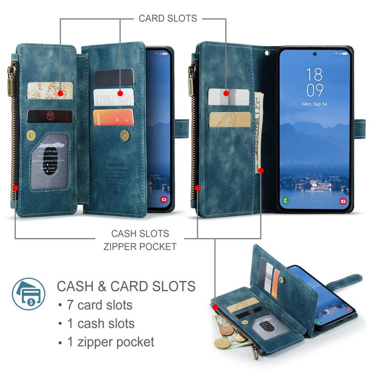 For Samsung Galaxy S25 5G CaseMe C30 Card Slots Zipper Wallet Leather Phone Case