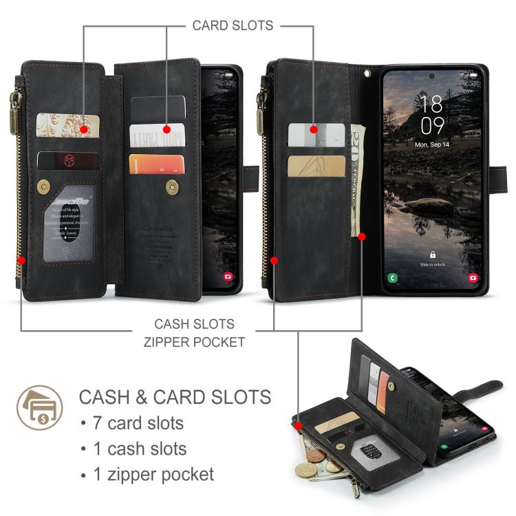 For Samsung Galaxy S25 5G CaseMe C30 Card Slots Zipper Wallet Leather Phone Case