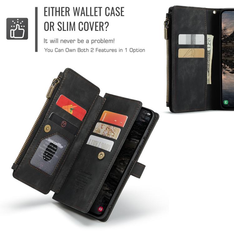 For Samsung Galaxy S25 5G CaseMe C30 Card Slots Zipper Wallet Leather Phone Case