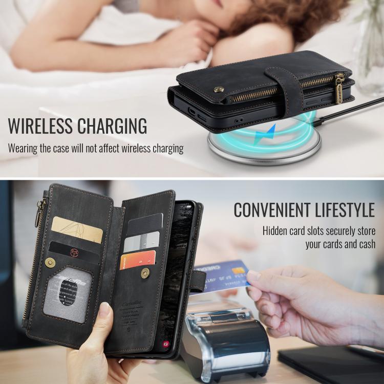 For Samsung Galaxy S25 5G CaseMe C30 Card Slots Zipper Wallet Leather Phone Case