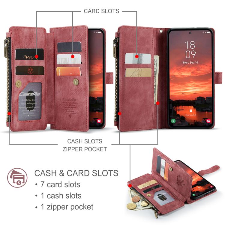 For Samsung Galaxy S25 5G CaseMe C30 Card Slots Zipper Wallet Leather Phone Case