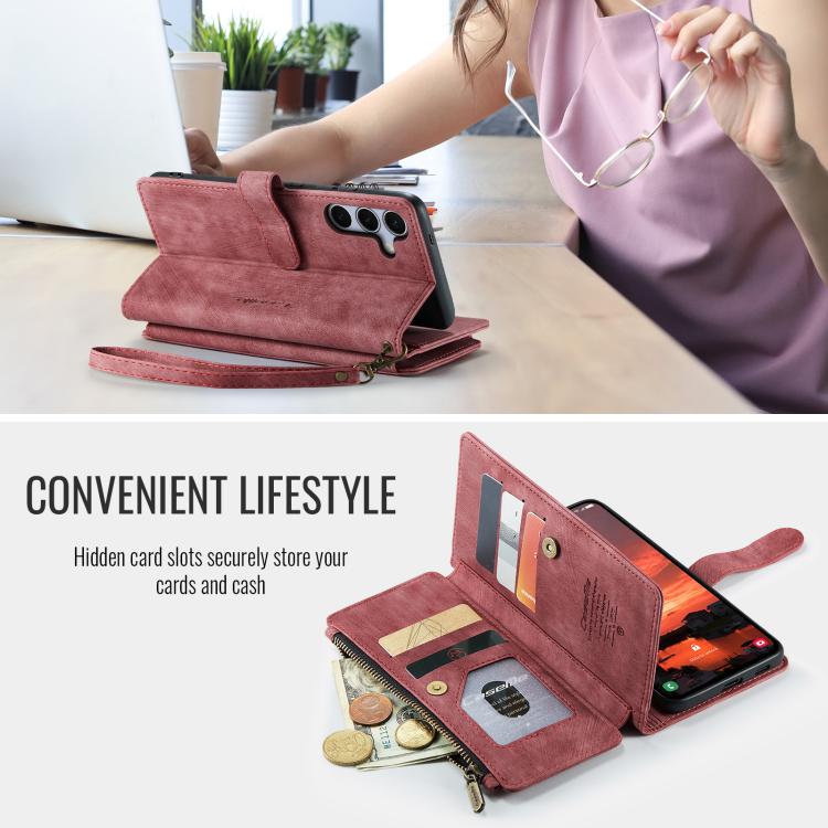 For Samsung Galaxy S25 5G CaseMe C30 Card Slots Zipper Wallet Leather Phone Case