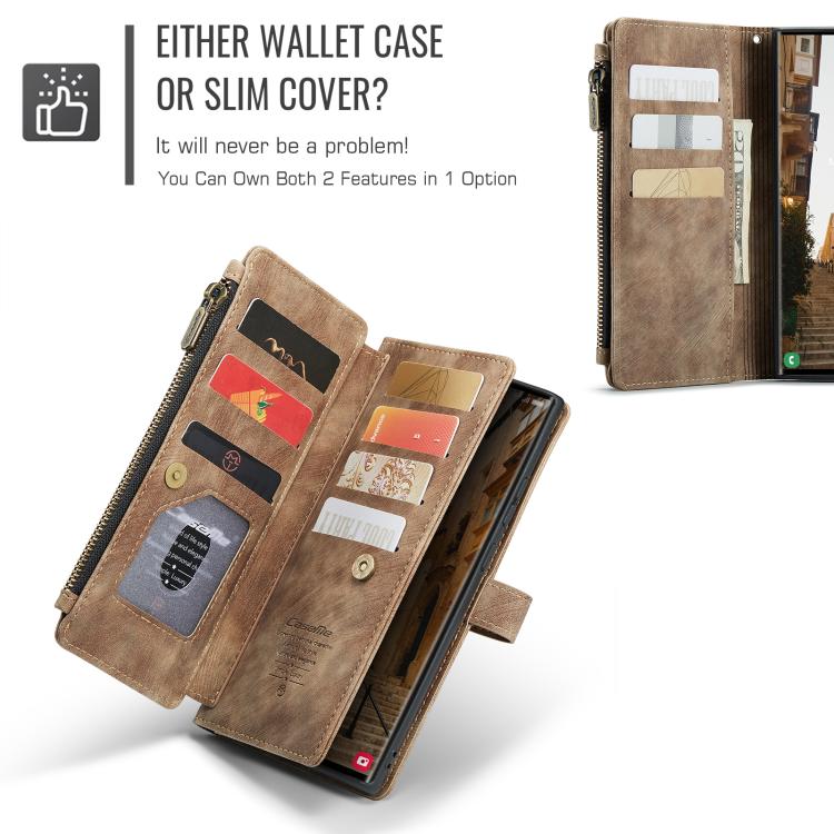 For Samsung Galaxy S25 Ultra 5G CaseMe C30 Card Slots Zipper Wallet Leather Phone Case