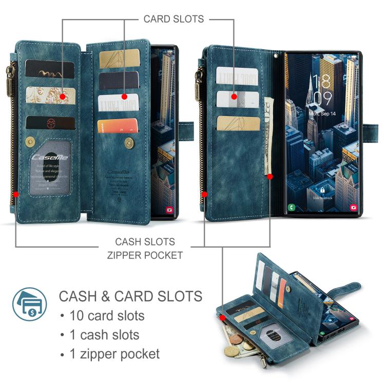 For Samsung Galaxy S25 Ultra 5G CaseMe C30 Card Slots Zipper Wallet Leather Phone Case