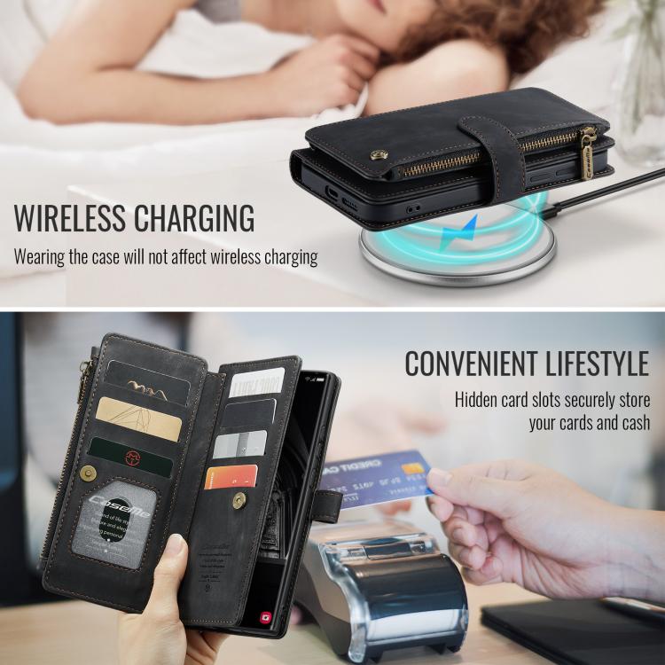 For Samsung Galaxy S25 Ultra 5G CaseMe C30 Card Slots Zipper Wallet Leather Phone Case