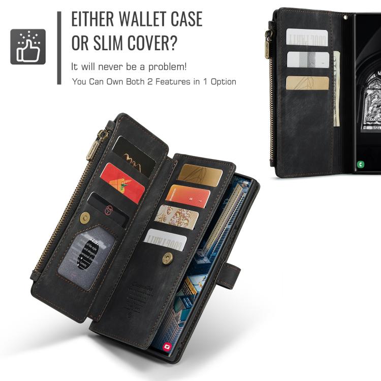 For Samsung Galaxy S25 Ultra 5G CaseMe C30 Card Slots Zipper Wallet Leather Phone Case