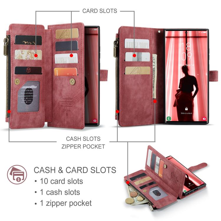 For Samsung Galaxy S25 Ultra 5G CaseMe C30 Card Slots Zipper Wallet Leather Phone Case