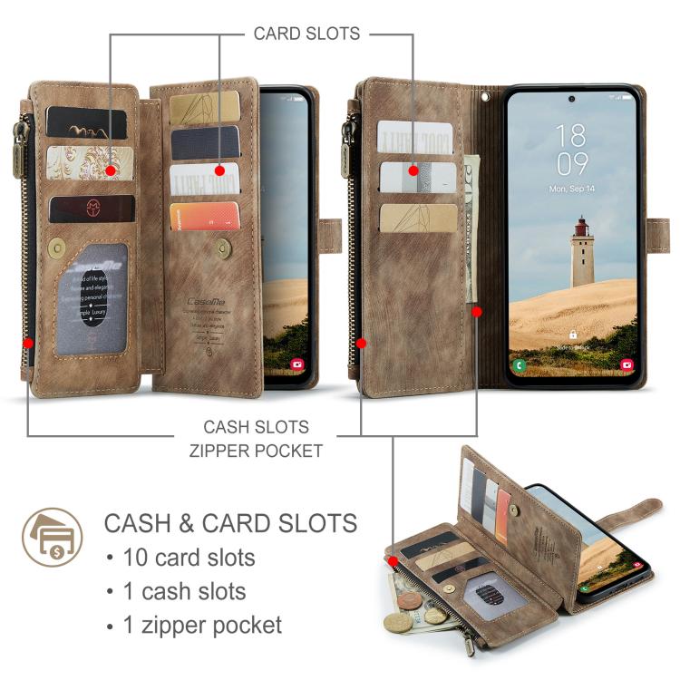 For Samsung Galaxy A36 CaseMe C30 Card Slots Zipper Wallet Leather Phone Case