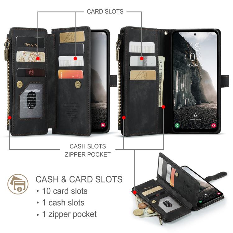 For Samsung Galaxy A36 CaseMe C30 Card Slots Zipper Wallet Leather Phone Case