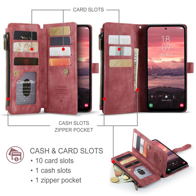 For Samsung Galaxy A36 CaseMe C30 Card Slots Zipper Wallet Leather Phone Case