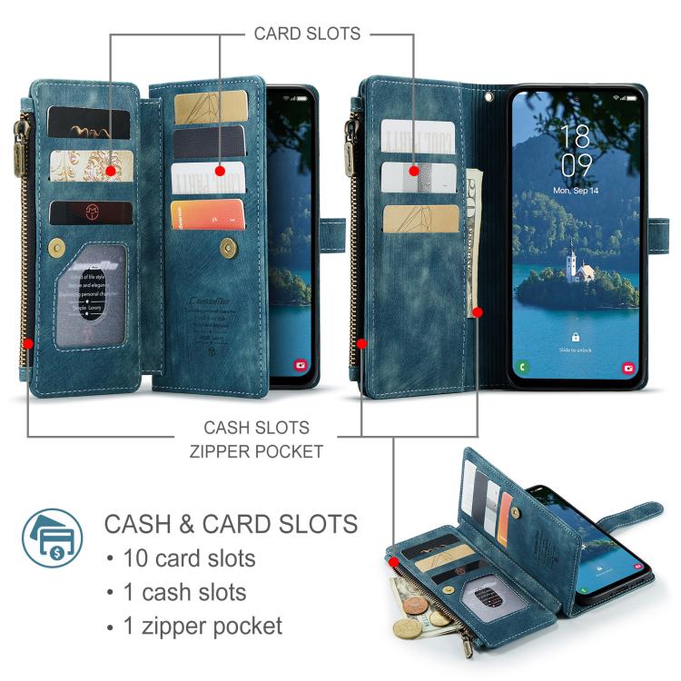 For Samsung Galaxy A56 CaseMe C30 Card Slots Zipper Wallet Leather Phone Case