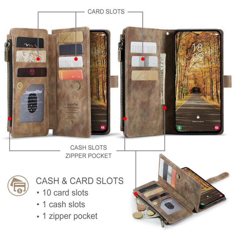 For Samsung Galaxy S25 Edge 5G CaseMe C30 Card Slots Zipper Wallet Leather Phone Case