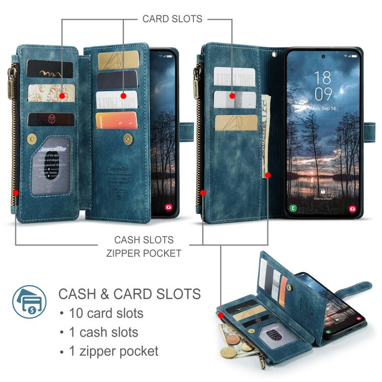 For Samsung Galaxy S25 Edge 5G CaseMe C30 Card Slots Zipper Wallet Leather Phone Case