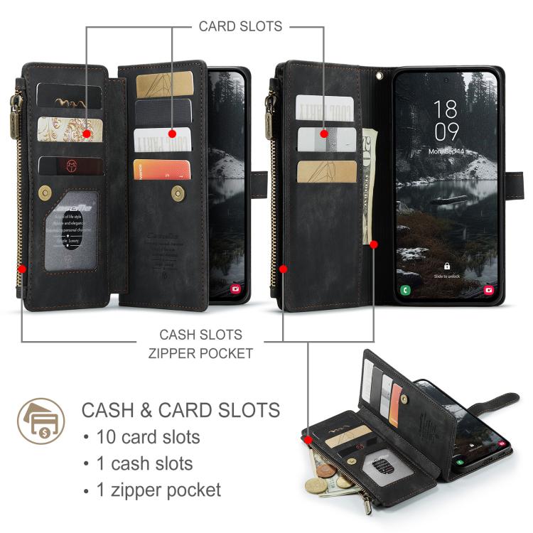 For Samsung Galaxy S25 Edge 5G CaseMe C30 Card Slots Zipper Wallet Leather Phone Case