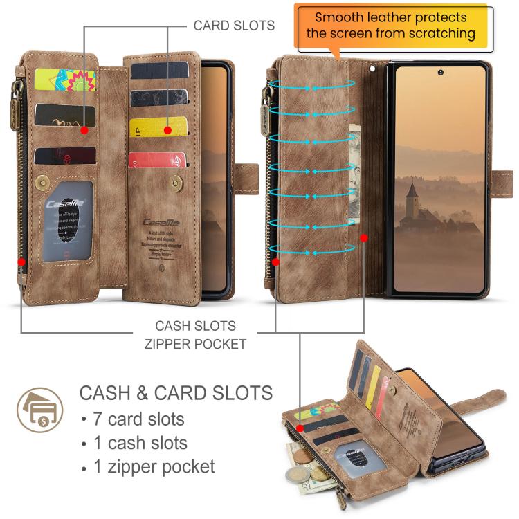 For Samsung Galaxy Z Fold7 CaseMe C30 Card Slots Zipper Wallet Leather Phone Case