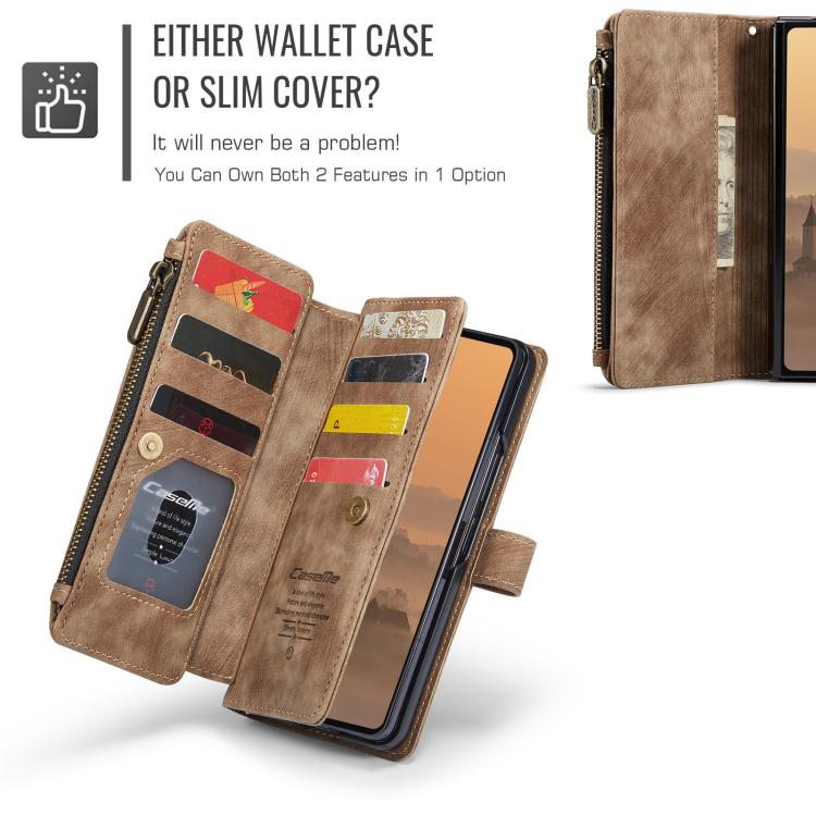 For Samsung Galaxy Z Fold7 CaseMe C30 Card Slots Zipper Wallet Leather Phone Case