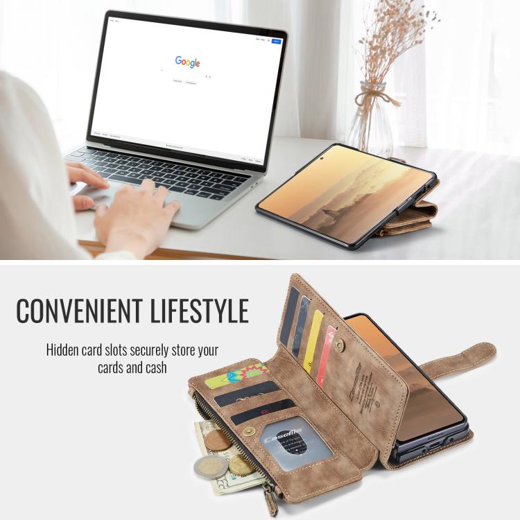 For Samsung Galaxy Z Fold7 CaseMe C30 Card Slots Zipper Wallet Leather Phone Case