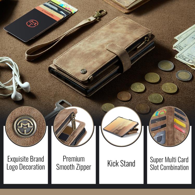 For Samsung Galaxy Z Fold7 CaseMe C30 Card Slots Zipper Wallet Leather Phone Case