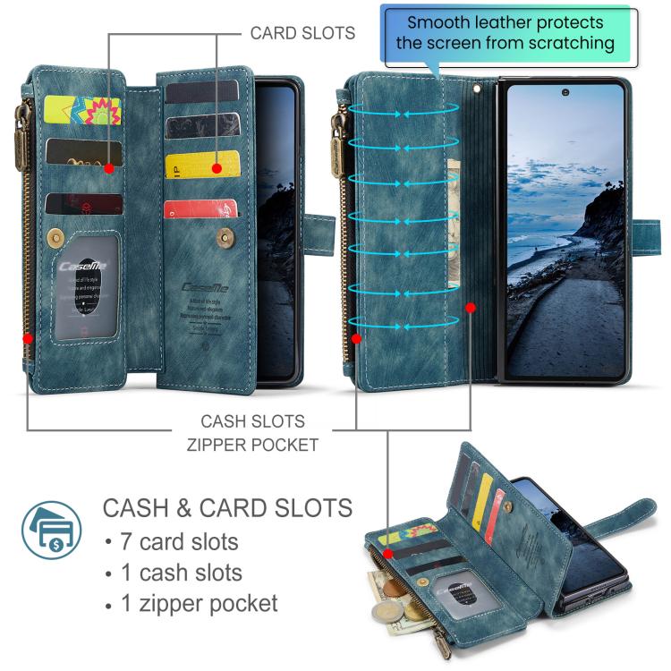 For Samsung Galaxy Z Fold7 CaseMe C30 Card Slots Zipper Wallet Leather Phone Case