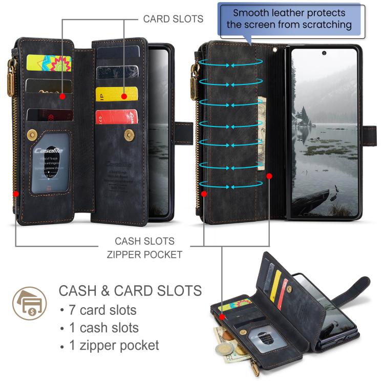 For Samsung Galaxy Z Fold7 CaseMe C30 Card Slots Zipper Wallet Leather Phone Case
