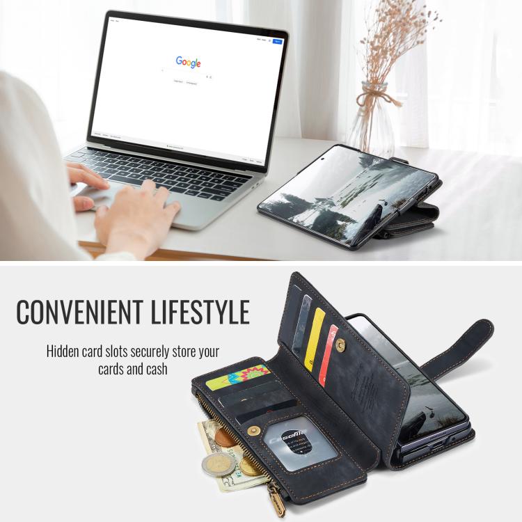 For Samsung Galaxy Z Fold7 CaseMe C30 Card Slots Zipper Wallet Leather Phone Case