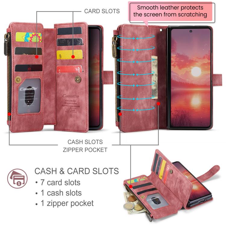 For Samsung Galaxy Z Fold7 CaseMe C30 Card Slots Zipper Wallet Leather Phone Case
