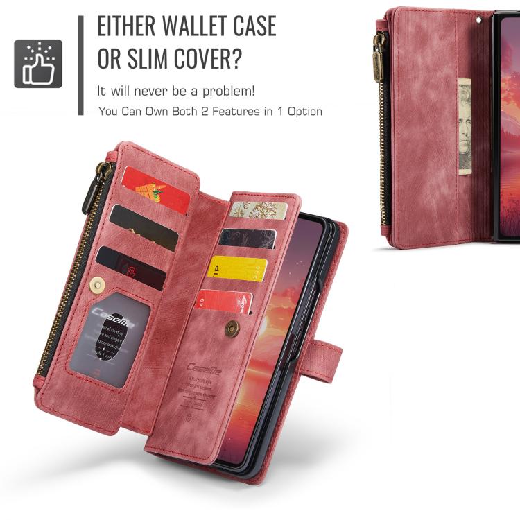 For Samsung Galaxy Z Fold7 CaseMe C30 Card Slots Zipper Wallet Leather Phone Case