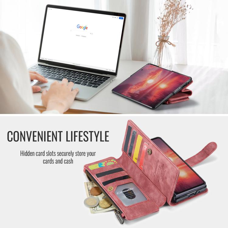 For Samsung Galaxy Z Fold7 CaseMe C30 Card Slots Zipper Wallet Leather Phone Case