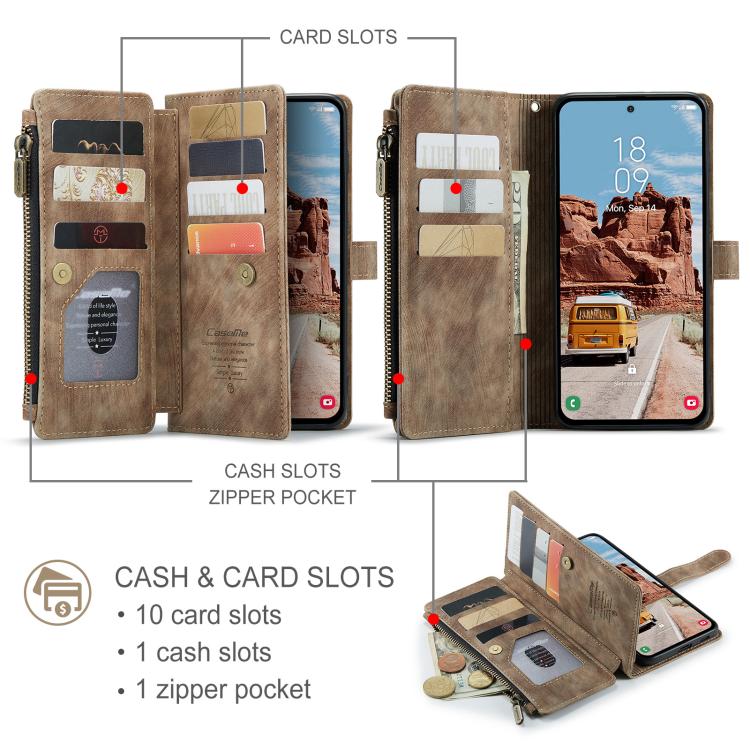 For Samsung Galaxy S25 FE 5G CaseMe C30 Card Slots Zipper Wallet Leather Phone Case