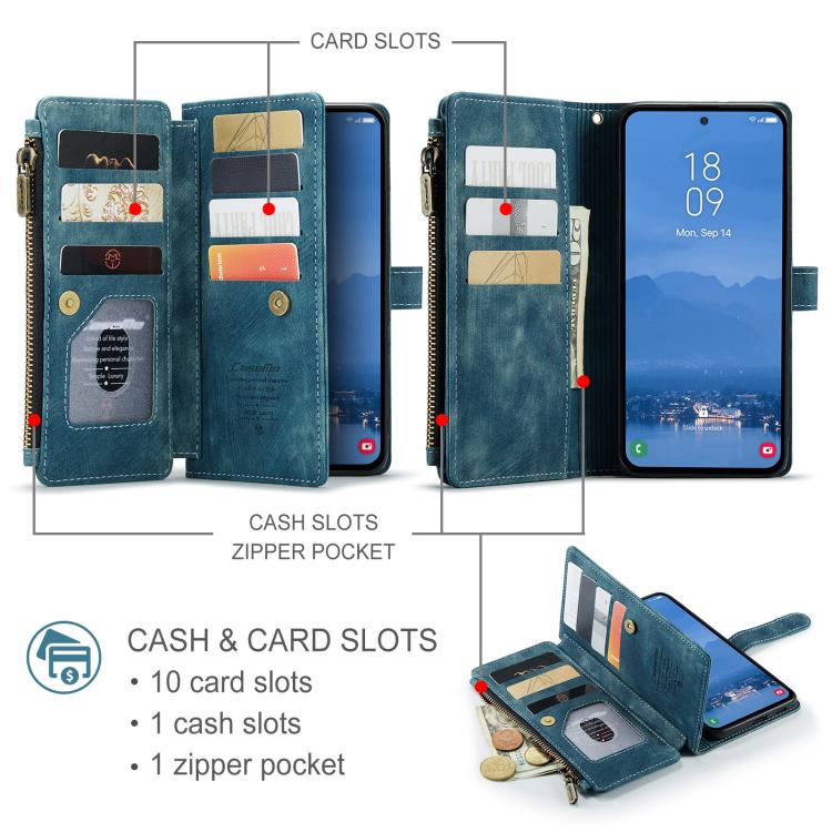 For Samsung Galaxy S25 FE 5G CaseMe C30 Card Slots Zipper Wallet Leather Phone Case