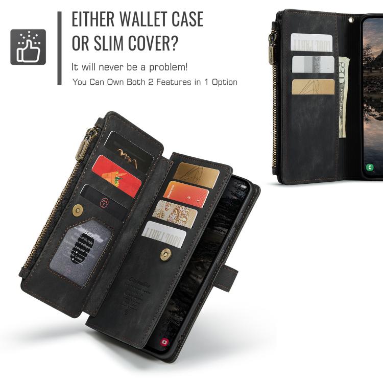For Samsung Galaxy S25 FE 5G CaseMe C30 Card Slots Zipper Wallet Leather Phone Case