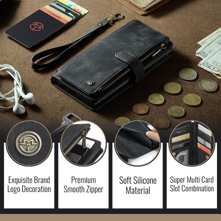 For Samsung Galaxy S25 FE 5G CaseMe C30 Card Slots Zipper Wallet Leather Phone Case