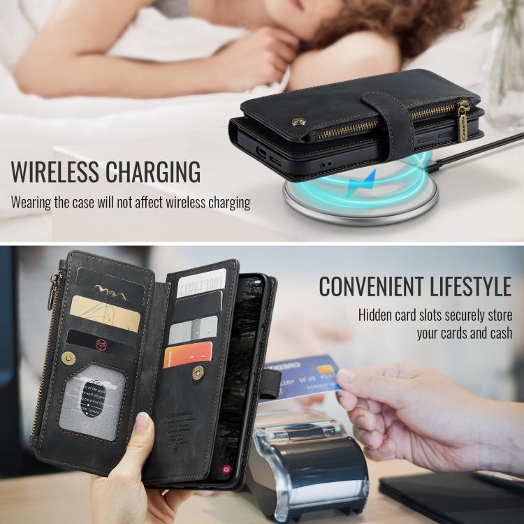 For Samsung Galaxy S25 FE 5G CaseMe C30 Card Slots Zipper Wallet Leather Phone Case