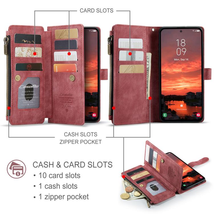 For Samsung Galaxy S25 FE 5G CaseMe C30 Card Slots Zipper Wallet Leather Phone Case